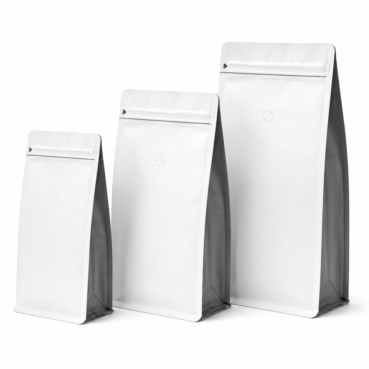 White & Grey Eight Side Seal Coffee Bag with One-Way Degassing Valve