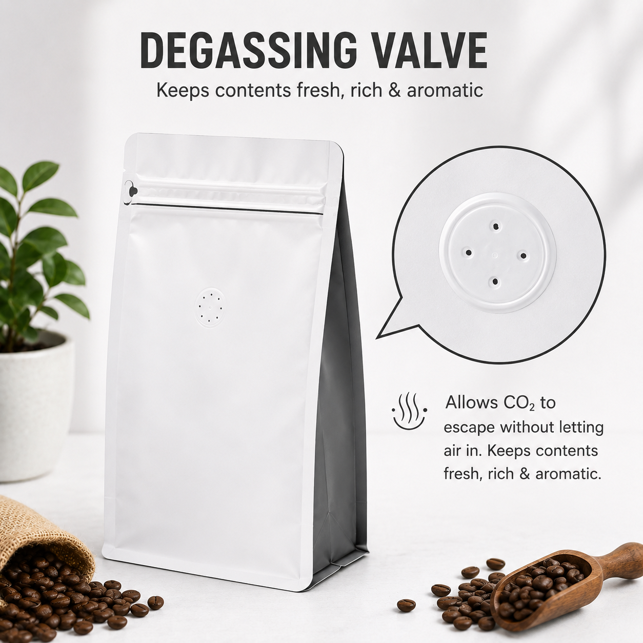 Flat Bottom Coffee Bean Pouch with Zipper