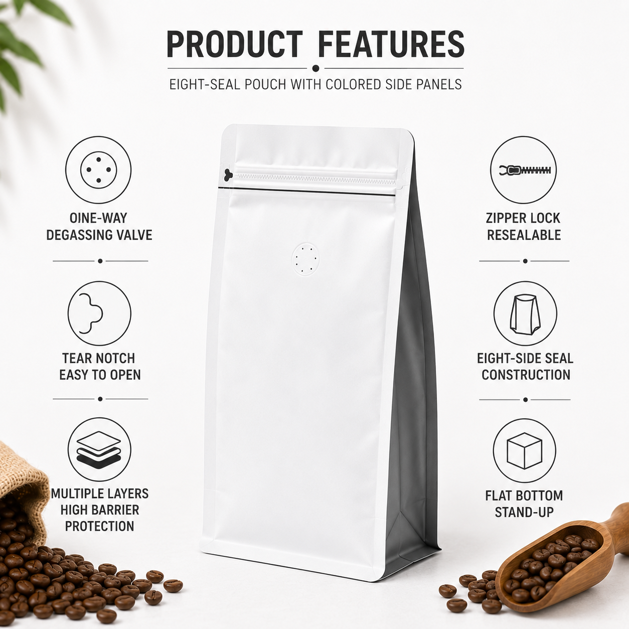 White Coffee Bean Bag with Grey Side Gussets