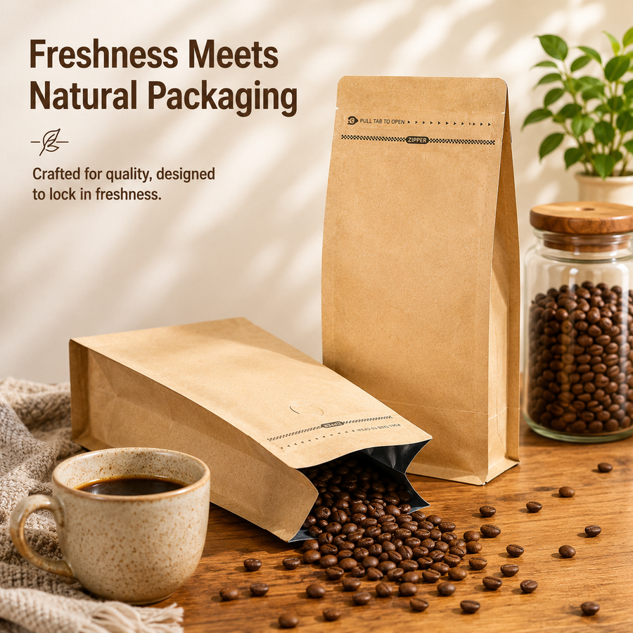 Food Grade Multi Layer Interior of Brown Kraft Coffee Packaging Bag