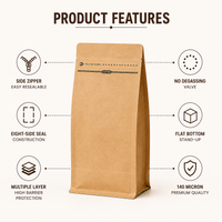 Brown Kraft Side Zipper Coffee Bag for Premium Coffee Bean Packaging