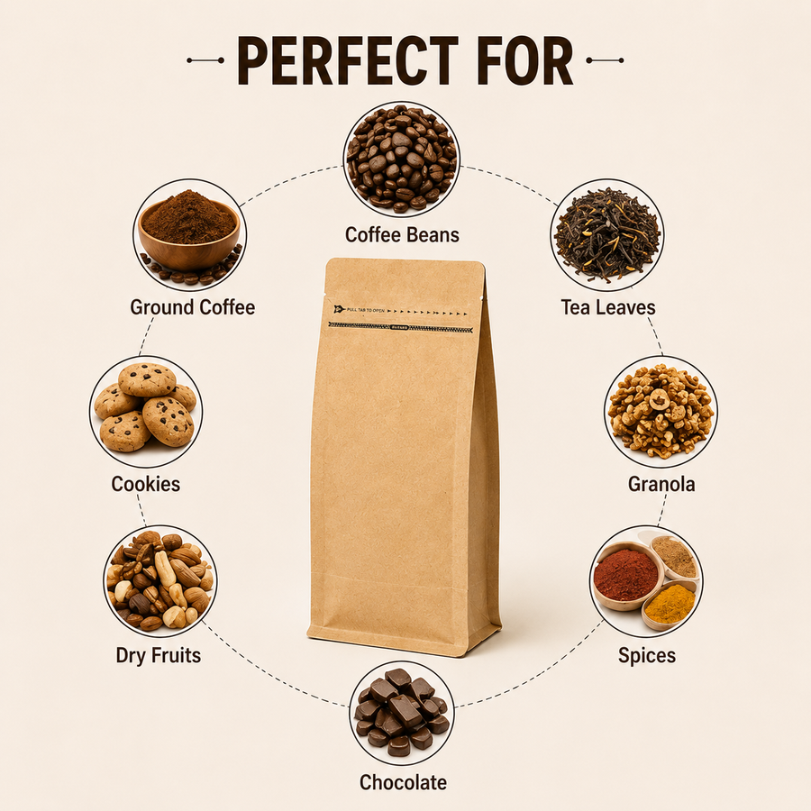 Premium Brown Kraft Flat Bottom Coffee Bag with Side Zipper