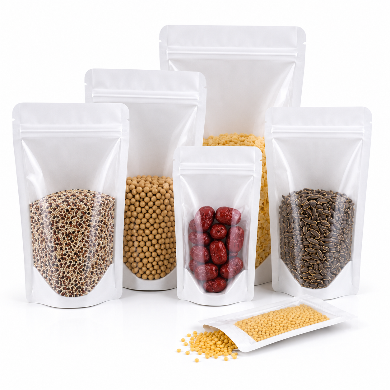 White Full Window Kraft Stand Up Pouch with Zipper
