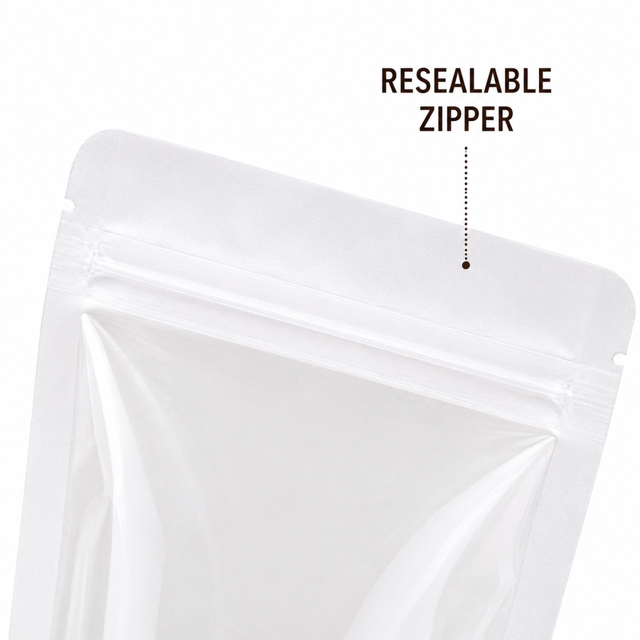 White Full Window Kraft Stand Up Pouch with Zipper