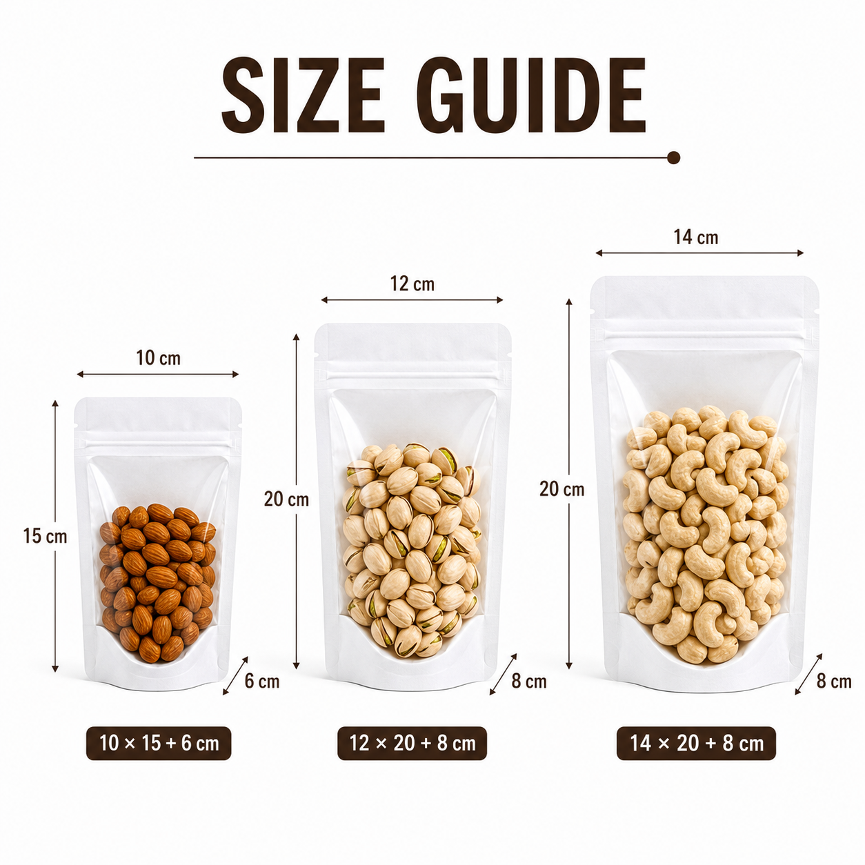 White Full Window Kraft Stand Up Pouch with Zipper