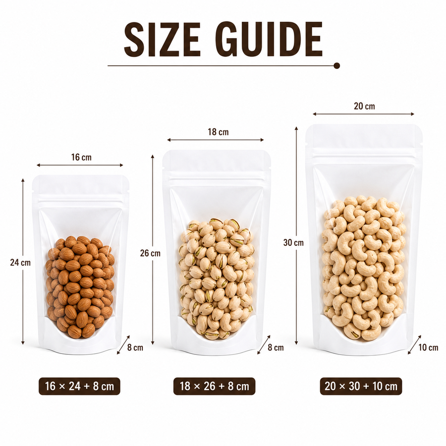 White Full Window Kraft Stand Up Pouch with Zipper