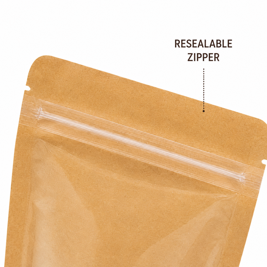 Full Window Kraft Stand Up Pouch with Zipper