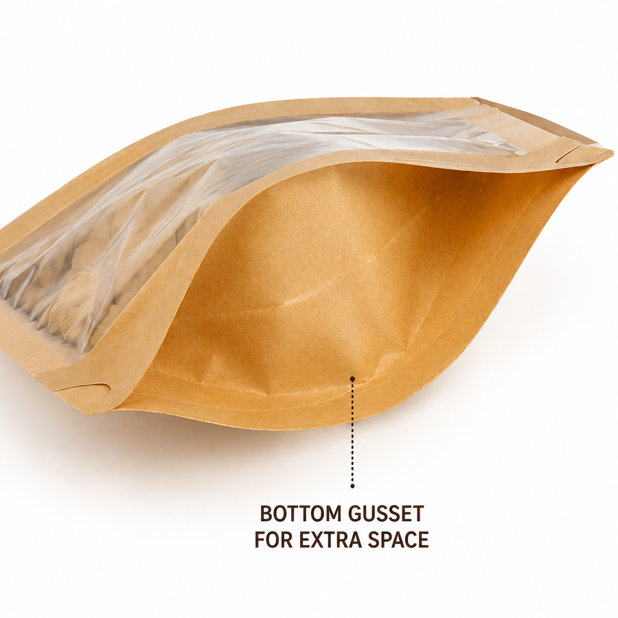 Full Window Kraft Stand Up Pouch with Zipper