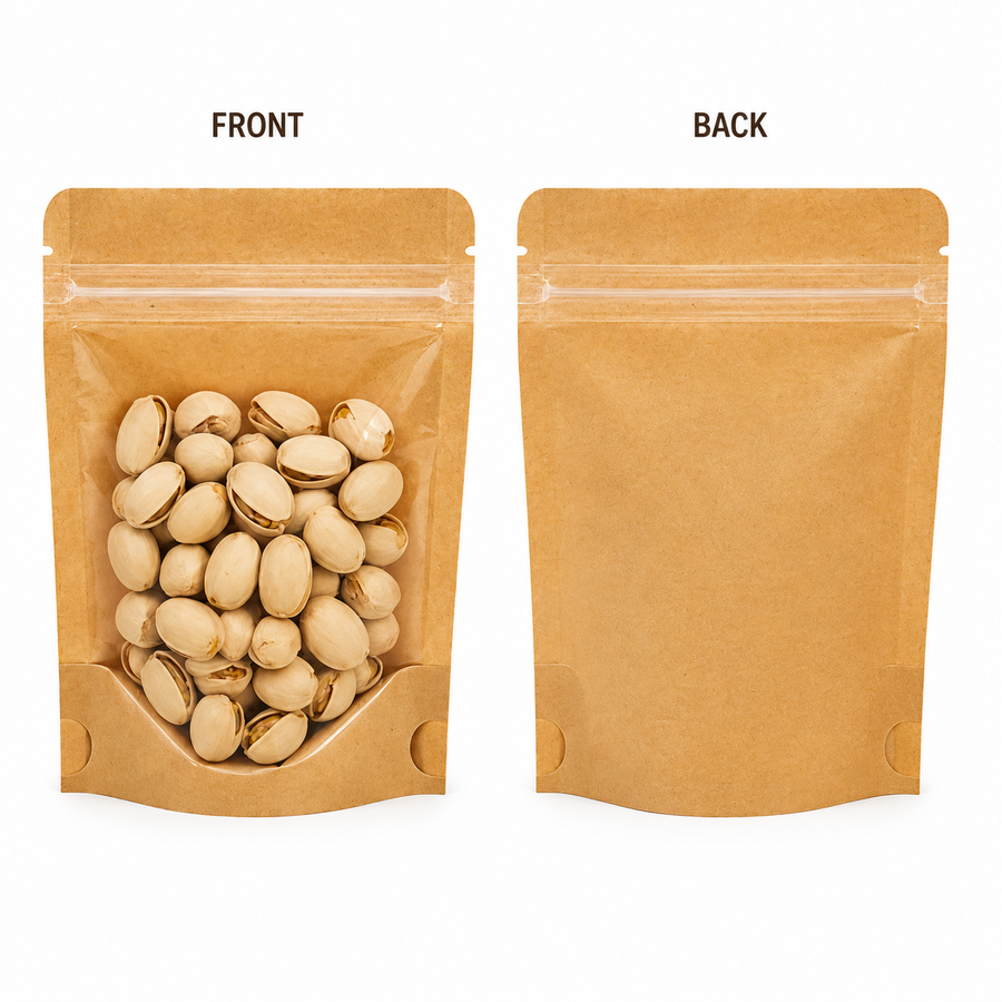 Full Window Kraft Stand Up Pouch with Zipper