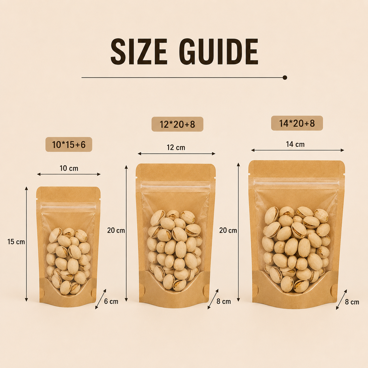 Full Window Kraft Stand Up Pouch with Zipper