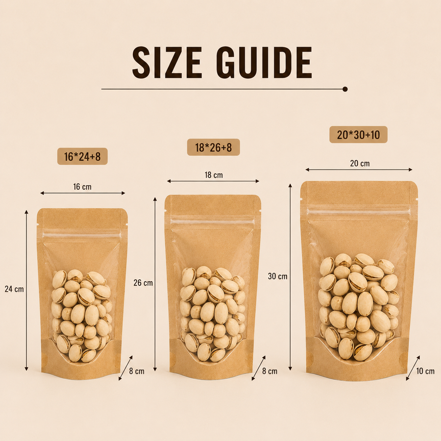 Full Window Kraft Stand Up Pouch with Zipper