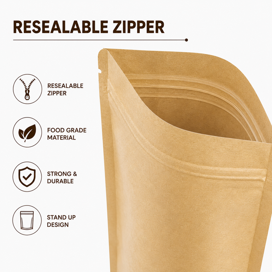 Resealable Kraft Paper Food Pouch