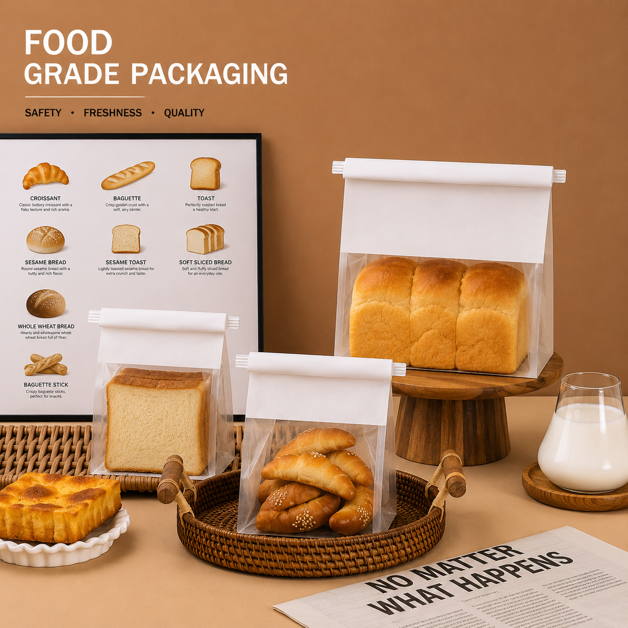 White Kraft Paper Bread Bag with Matte Side Window