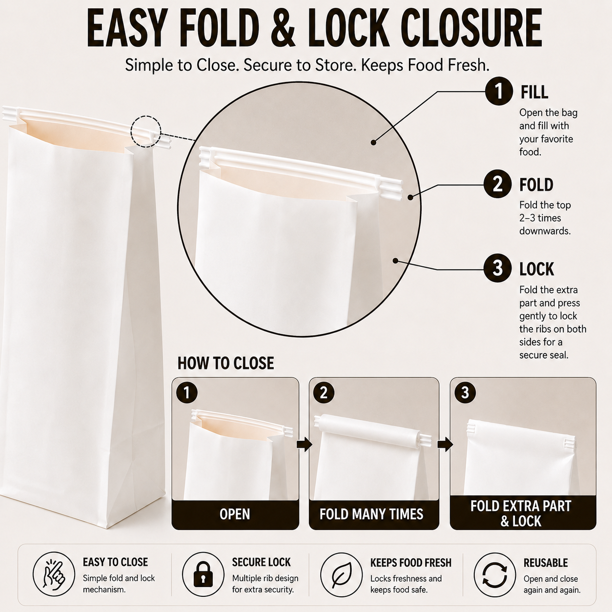 White Kraft Paper Bread Bag with Matte Side Window