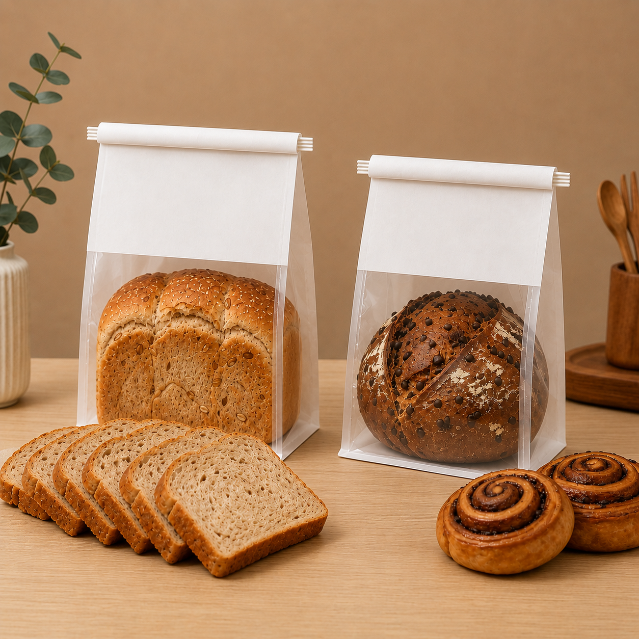 White Kraft Paper Bread Bag with Matte Side Window