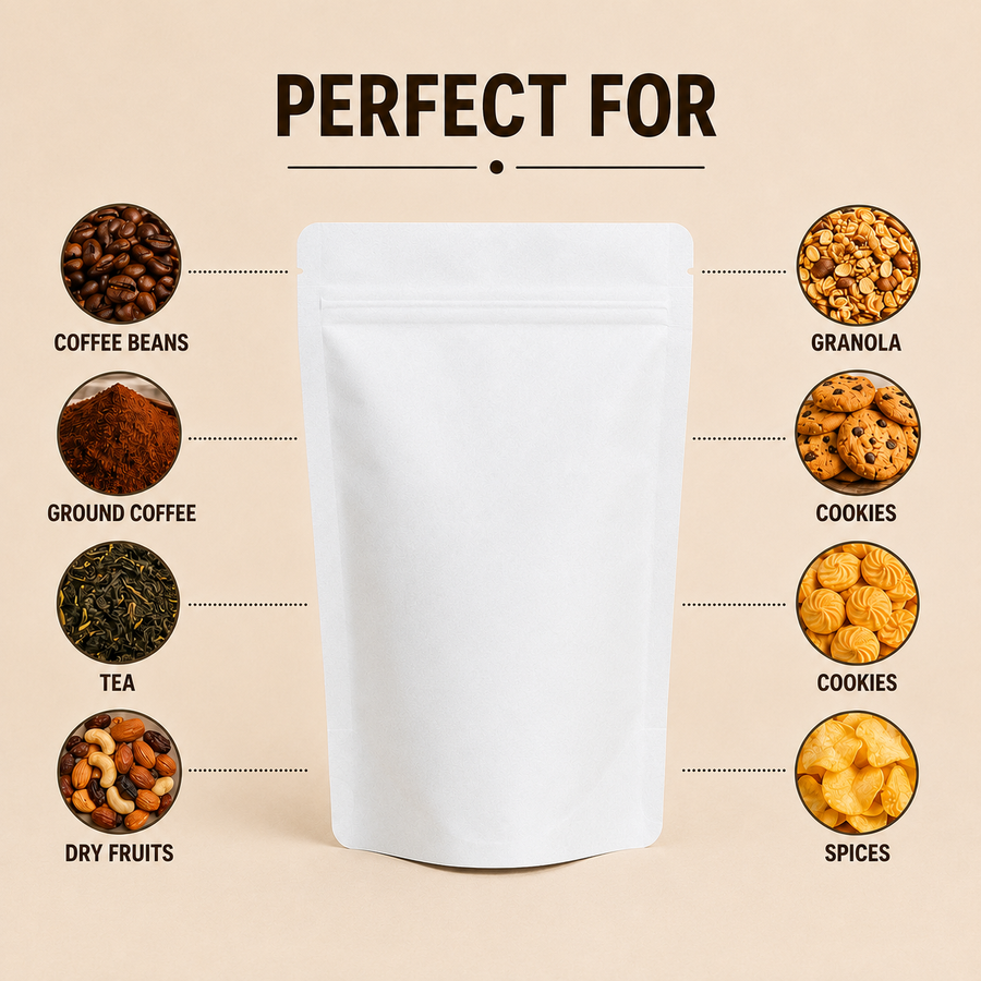 White Kraft Dry Fruit Packaging Pouch 