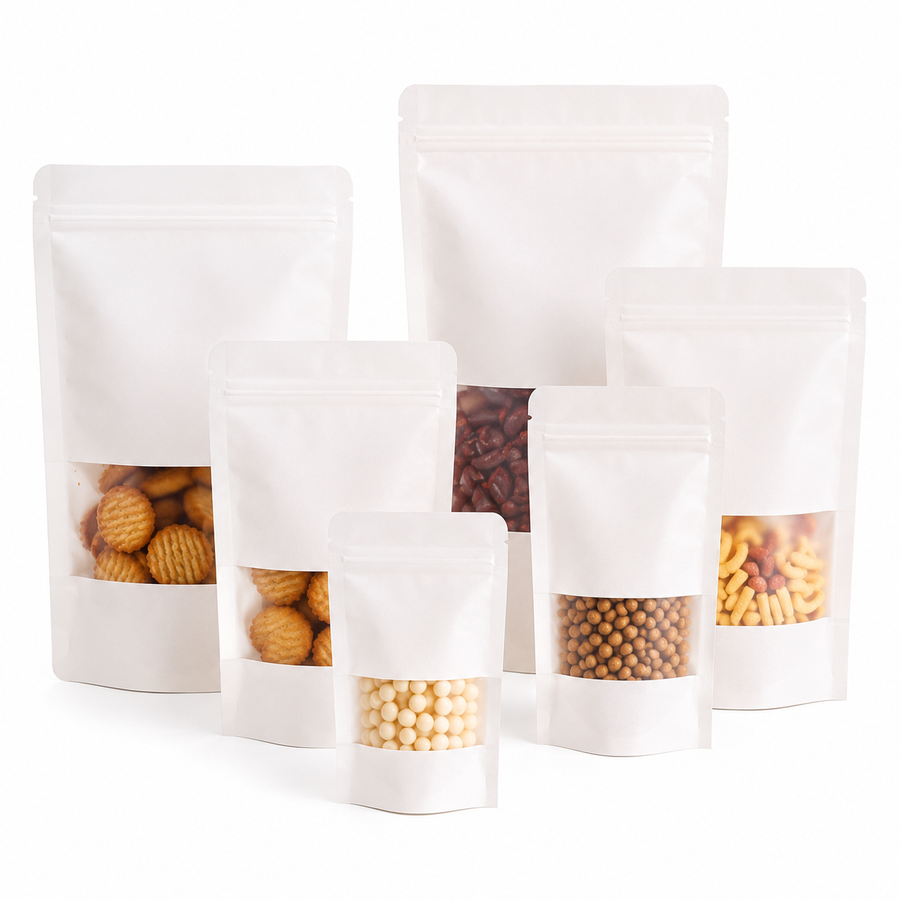 White Kraft Stand Up Pouch with Half Window