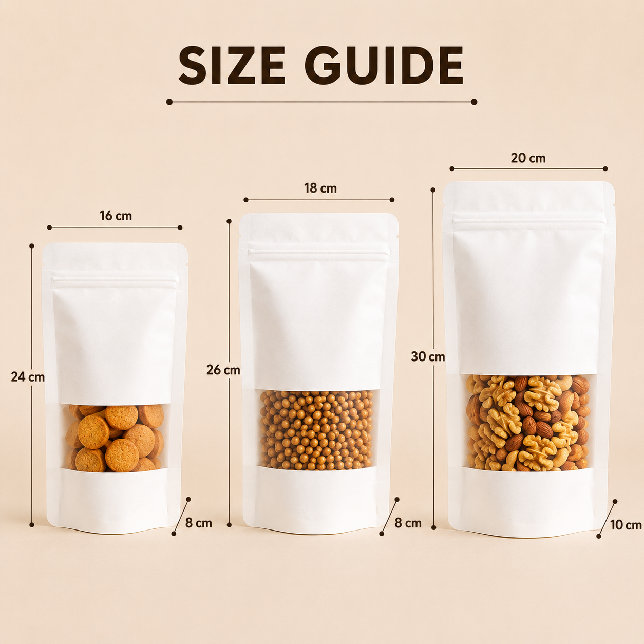 White Kraft Half Window Stand Up Bag