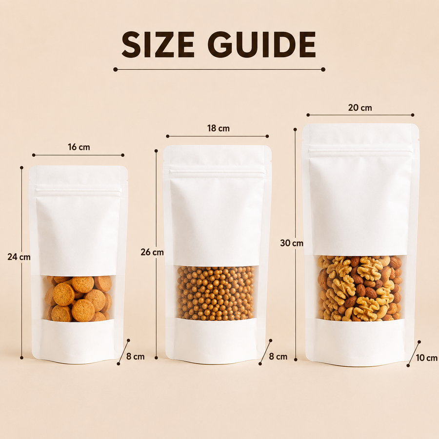 White Kraft Half Window Stand Up Bag