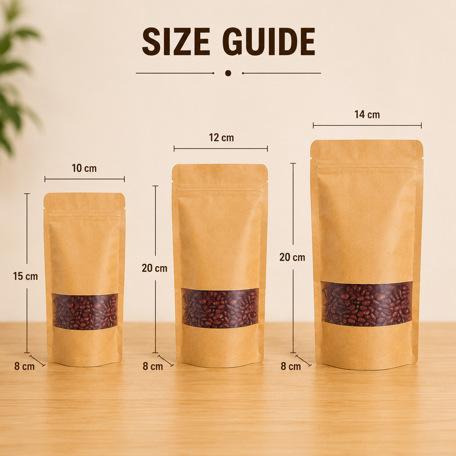 Yellow Kraft Stand Up Pouch with Half Window & Zipper