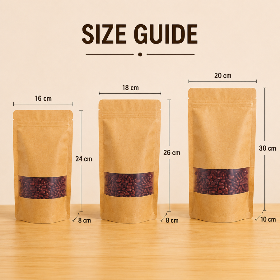 Yellow Kraft Stand Up Pouch with Half Window & Zipper