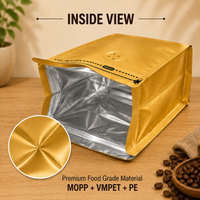 Golden Plastic Cube Eight-Side Seal Coffee Bag with Degassing Valve