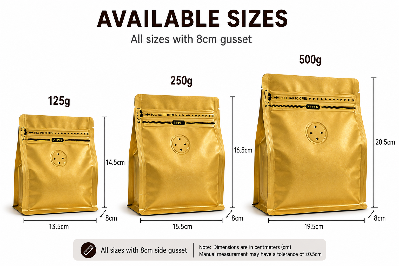Golden Plastic Cube Eight-Side Seal Coffee Bag with Degassing Valve