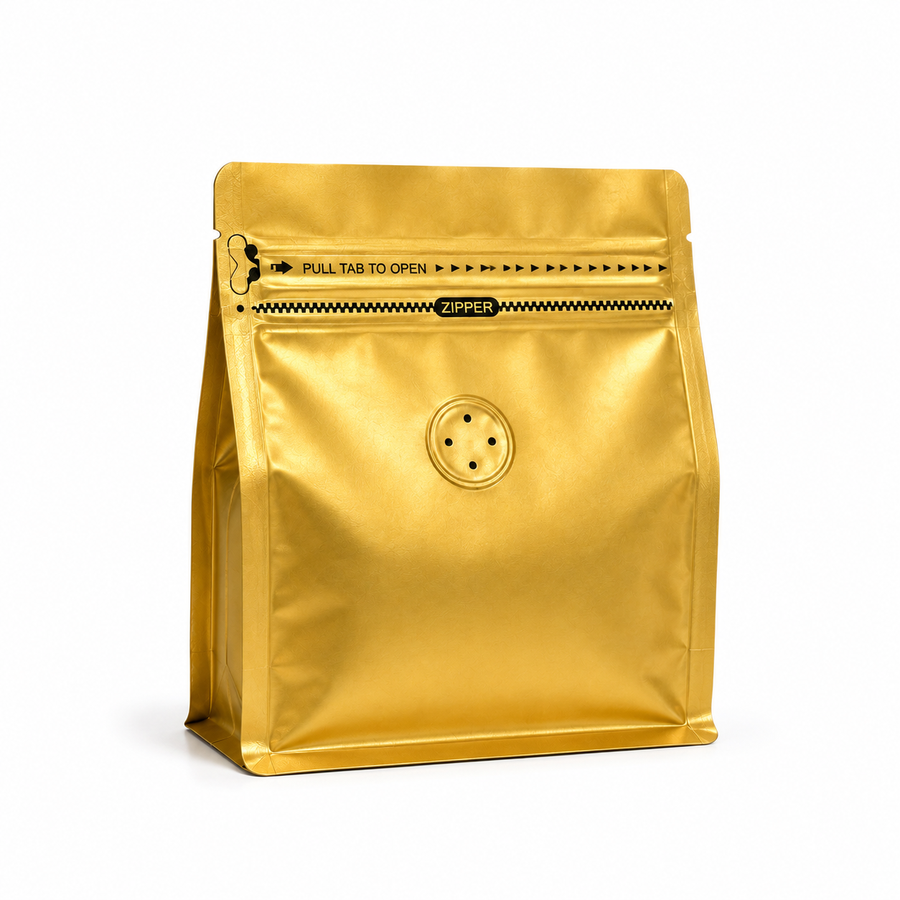 Golden Plastic Cube Eight-Side Seal Coffee Bag with Degassing Valve