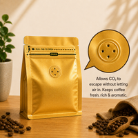 Golden Plastic Cube Eight-Side Seal Coffee Bag with Degassing Valve