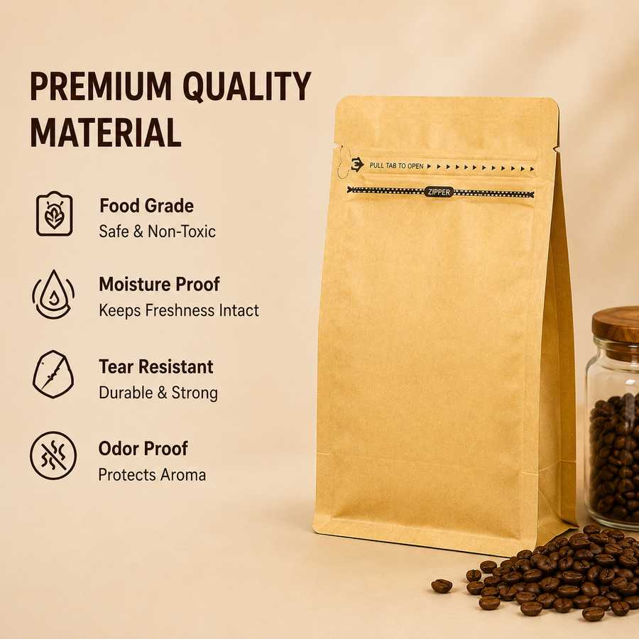 Golden Eight-Side Seal Coffee Bag with Side Zipper