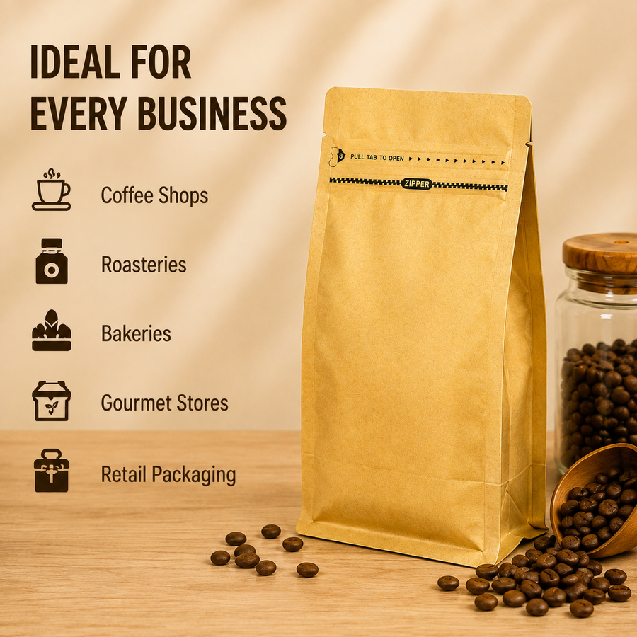 Golden Eight-Side Seal Coffee Bag with Side Zipper