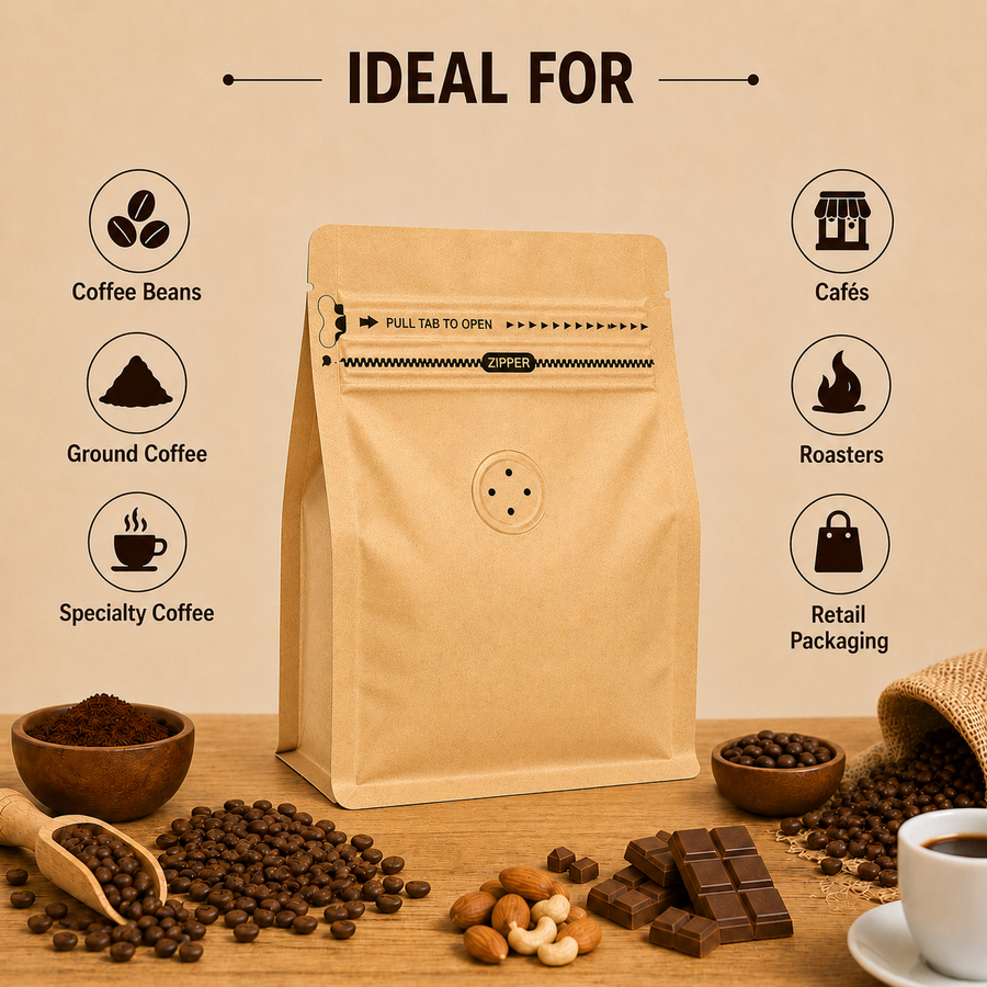 Yellow Kraft Cube Eight-Side Seal Coffee Bag with Degassing Valve