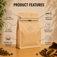 Yellow Kraft Cube Eight-Side Seal Coffee Bag with Degassing Valve