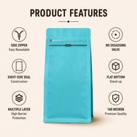 Light Blue Eight-Side Seal Coffee Bag with Side Zipper
