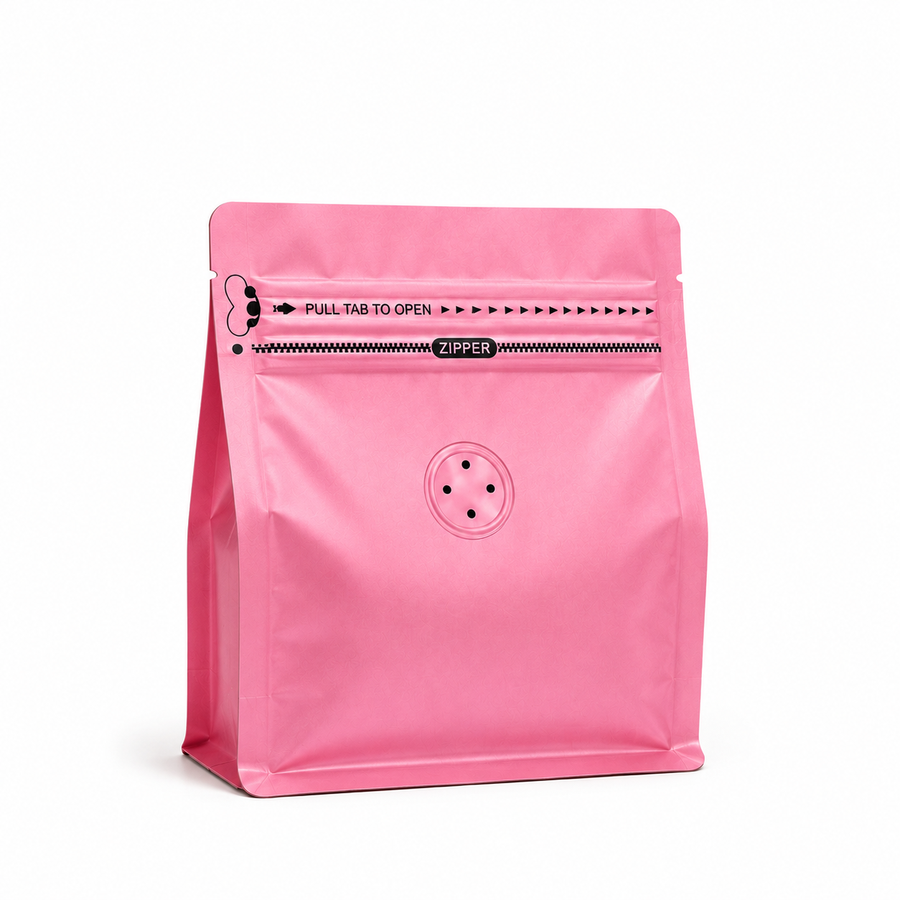 Pink Plastic Cube Eight-Side Seal Coffee Bag with Degassing Valve
