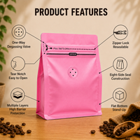 Pink Plastic Cube Eight-Side Seal Coffee Bag with Degassing Valve