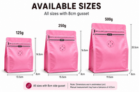 Pink Plastic Cube Eight-Side Seal Coffee Bag with Degassing Valve