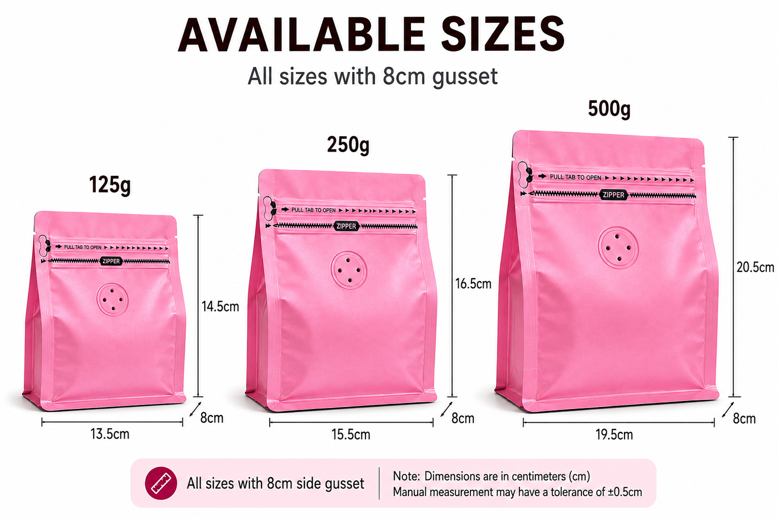 Pink Plastic Cube Eight-Side Seal Coffee Bag with Degassing Valve