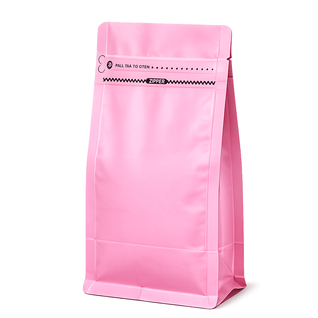 Pink Eight-Side Seal Coffee Bag with Side Zipper
