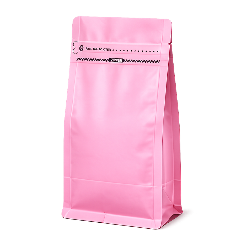 Pink Eight-Side Seal Coffee Bag with Side Zipper