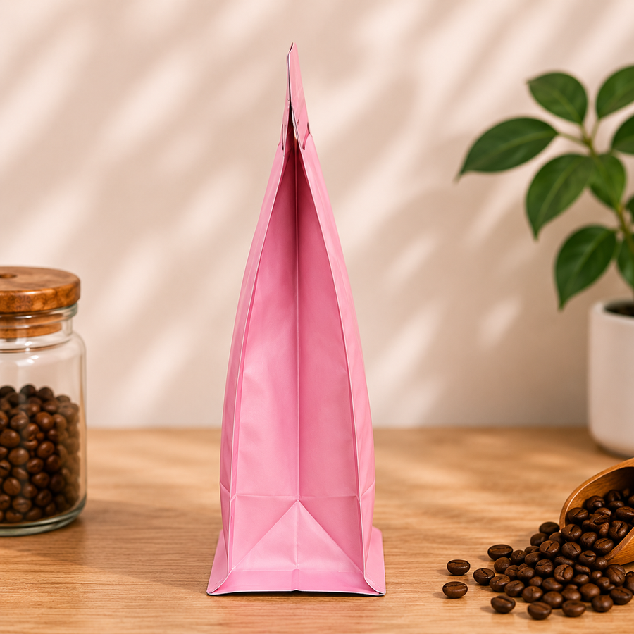 Pink Eight-Side Seal Coffee Bag with Side Zipper