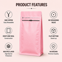 Pink Eight-Side Seal Coffee Bag with Side Zipper
