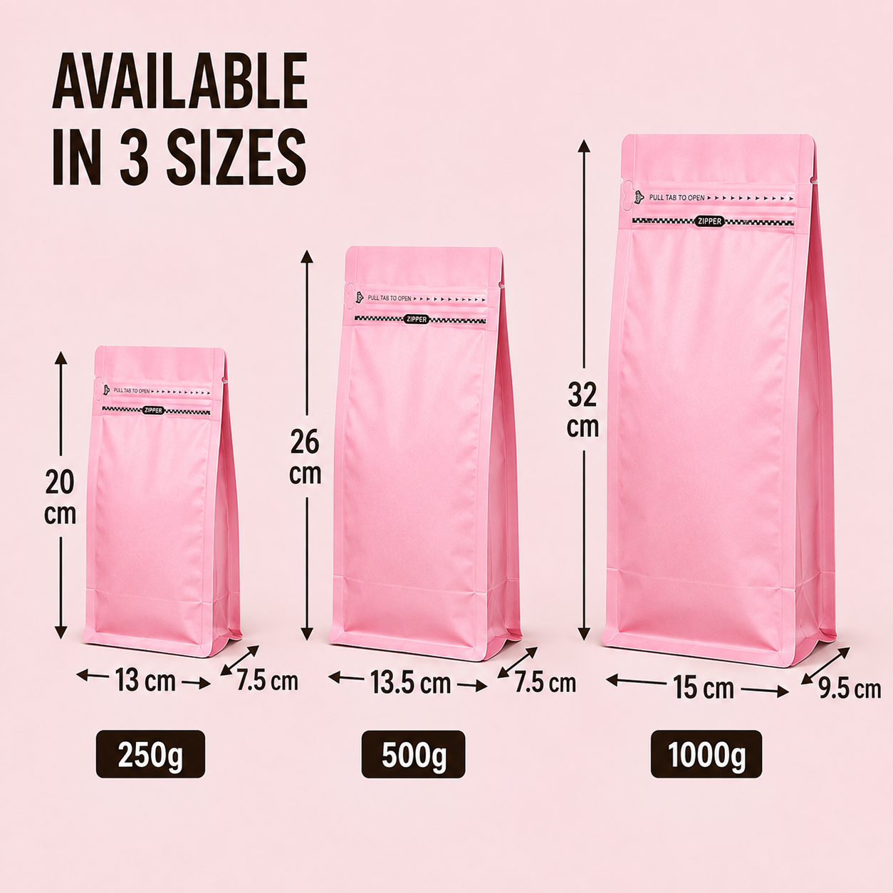 Pink Eight-Side Seal Coffee Bag with Side Zipper
