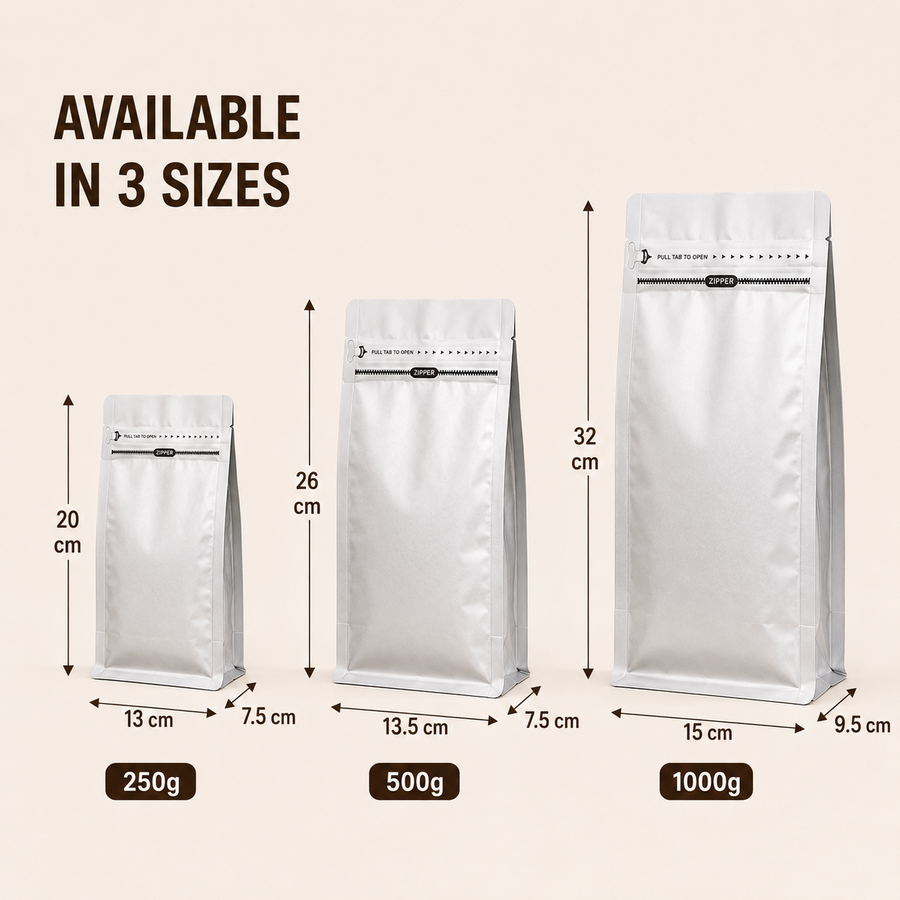 Silver Eight-Side Seal Coffee Bag with Side Zipper