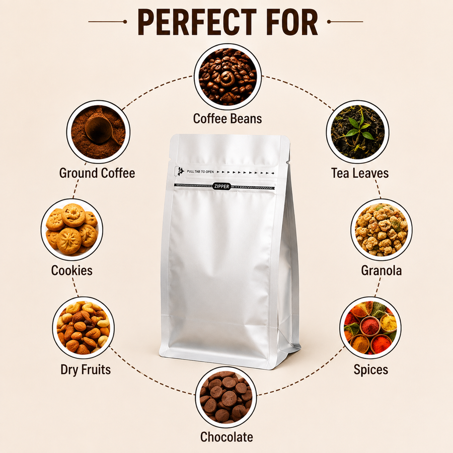 Silver Eight-Side Seal Coffee Bag with Side Zipper