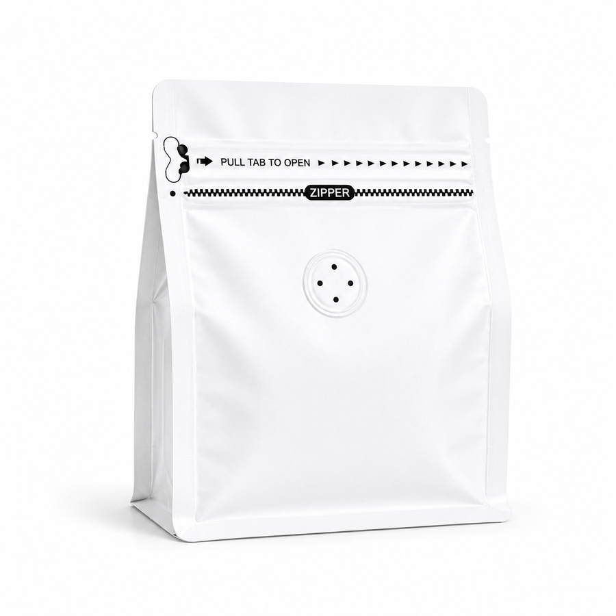 White Plastic Cube Eight-Side Seal Coffee Bag with Degassing Valve