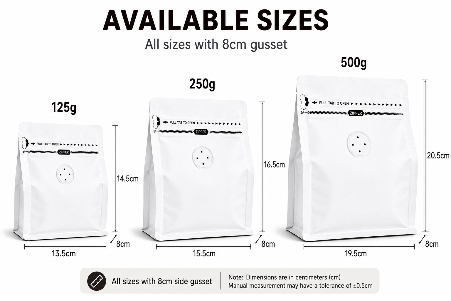 White Plastic Cube Eight-Side Seal Coffee Bag with Degassing Valve