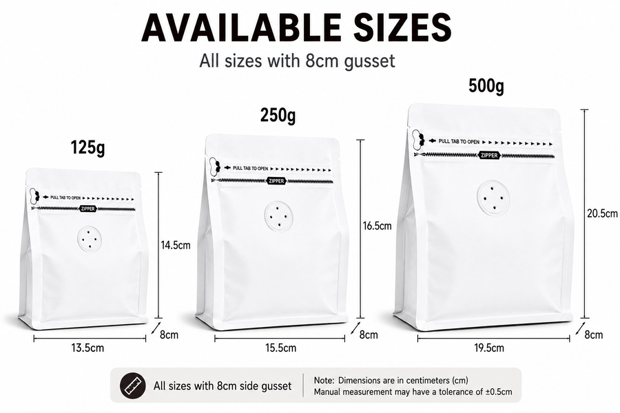White Plastic Cube Eight-Side Seal Coffee Bag with Degassing Valve