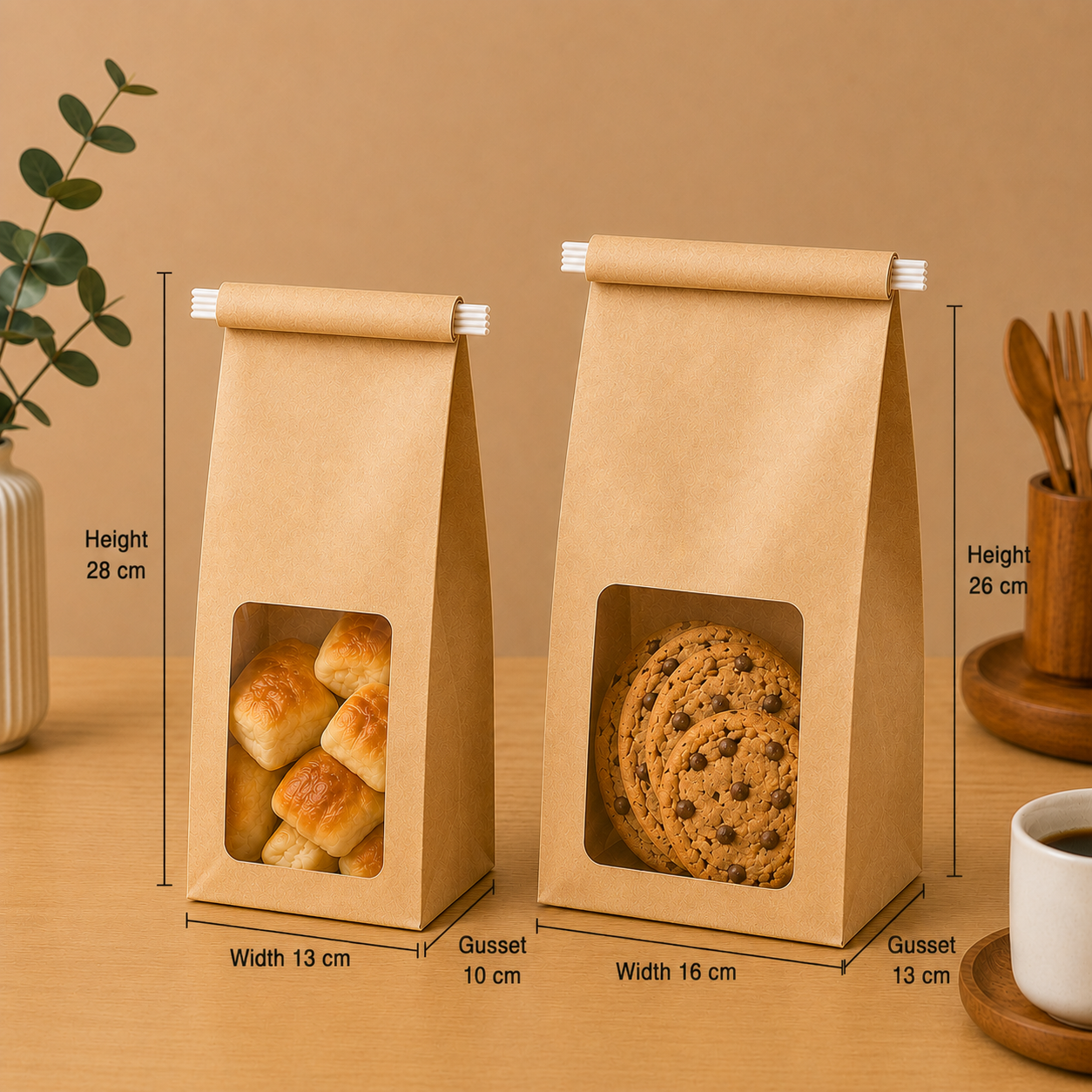 Fold Lock Kraft Bread Packaging Bag