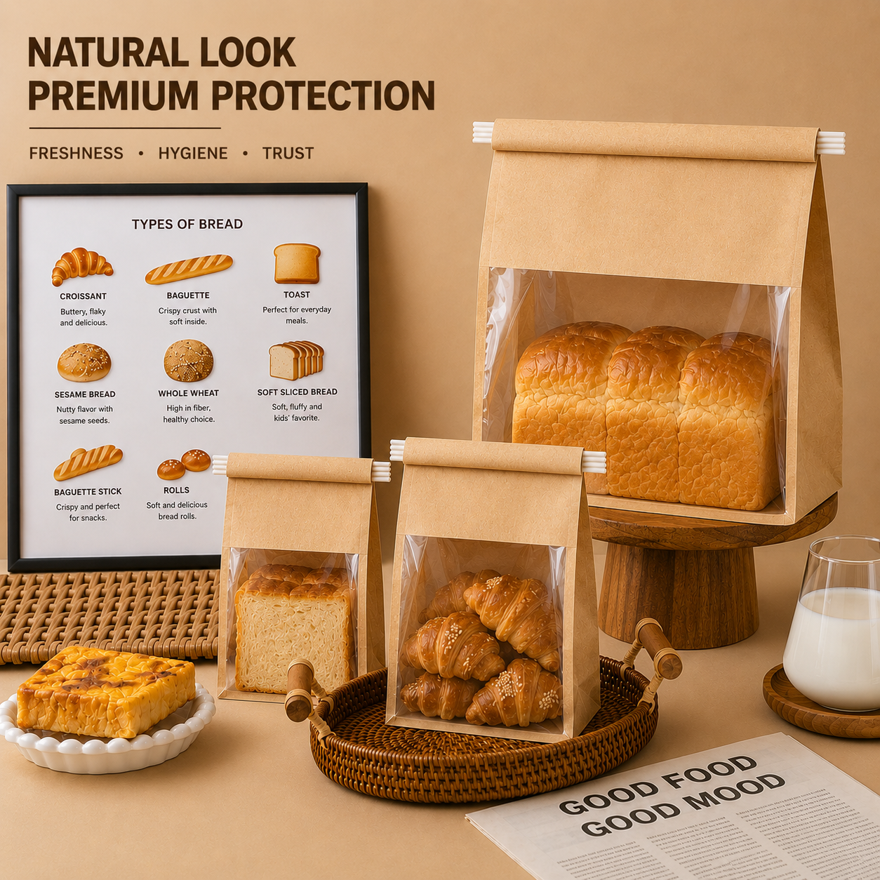 Brown Bakery Bread Bag with Window